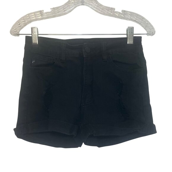 Kancan Shorts Womens Size 5 Black Distressed Mid Rise Denim - Picture 1 of 7